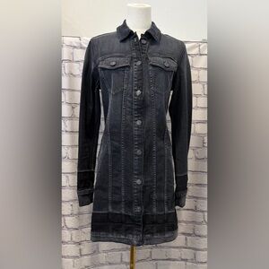 7 For All Mankind Women's Black Denim Button-Front  Trucker Jacket